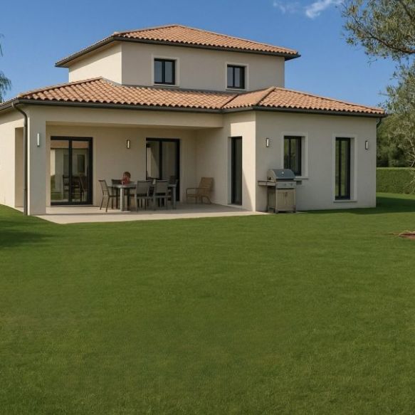 Maison à étage avec garage sur grand terrain viabilisé à Rochefort-du-Gard, proche commodités