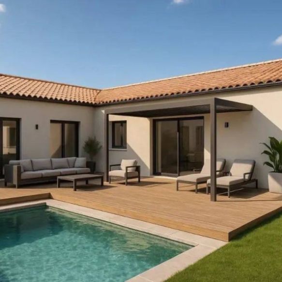 Maison contemporaine de plain-pied 95 m² à bâtir sur terrain viabilisé de 600 m² à Péret 34800