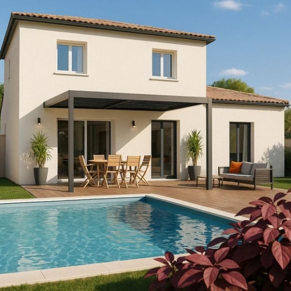 Maison neuve 95 m² avec garage sur terrain viabilisé de 350 m² à Sénas, proche Salon-de-Provence et Saint Rémy de Provence