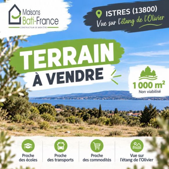 Terrain de 1 000 m² à Istres avec vue sur l’étang de l’Olivier – cadre privilégié pour votre projet de construction