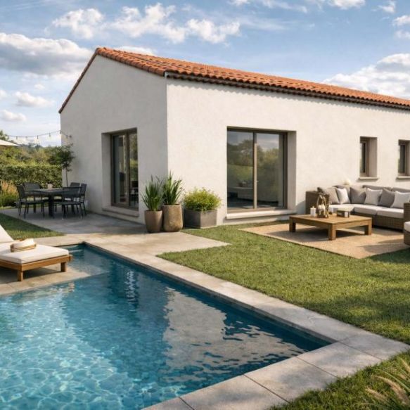 Maison neuve plain-pied 107 m² à construire à Petit-Palais sur terrain viabilisé de 850 m² proche L’Isle sur la Sorgue