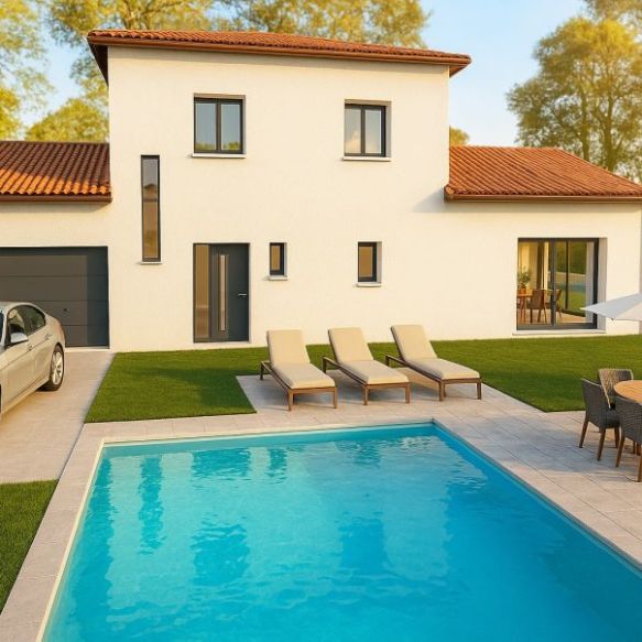 Maison familiale neuve de 84 m² avec étage sur terrain viabilisé de 260 m² à Lézignan-la-Cèbe, proche écoles et commodités