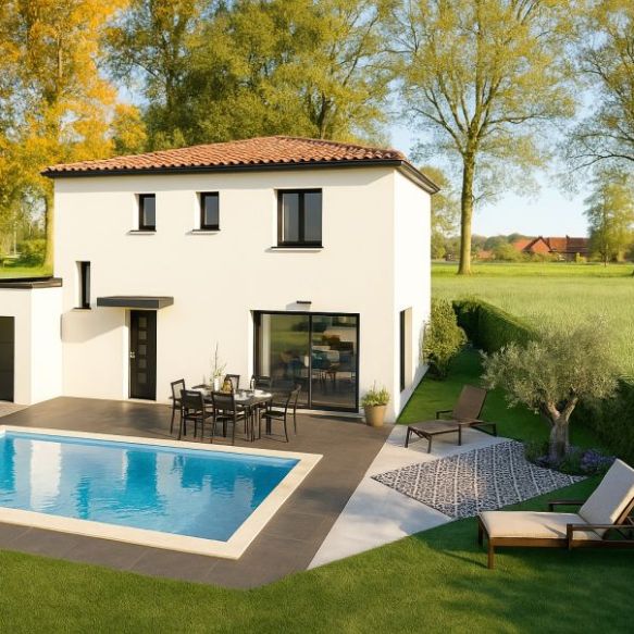 Maison neuve contemporaine 117 m² avec 4 chambres sur terrain viabilisé de 420 m² à Clermont-l'Hérault, idéale pour famille proche écoles et commodités