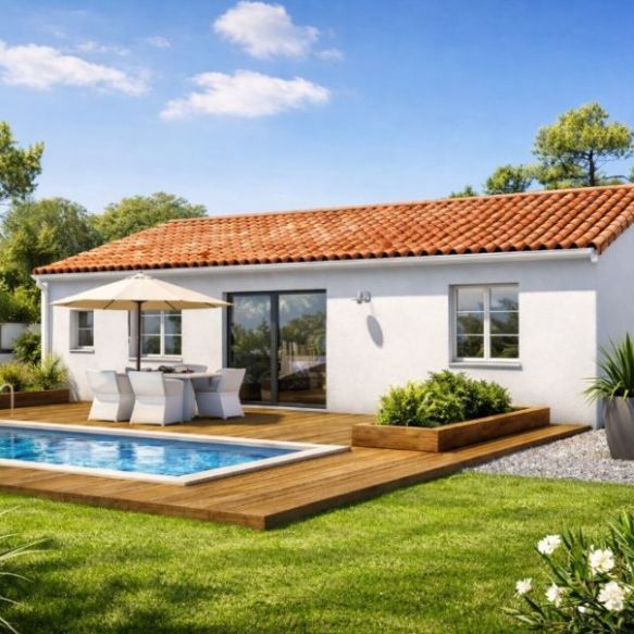 Maison plain-pied 74 m² à construire avec garage, terrain viabilisé 360 m² en centre-ville de Lignan-sur-Orb (34490)