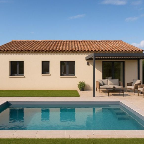 Maison neuve de plain-pied 100 m² avec 3 chambres et garage sur terrain viabilisé de 680 m² au hameau Paluds de Noves (13550)