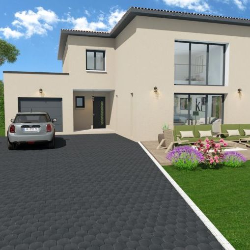 Maison de plain pieds de 102m² avec garage et demi étage une pièce de vie de 57m² avec cuisine ouverte + cellier 1 suite parentale au RDC a l'étage 2 chambres salle de bain équipé sur un terrain de 800m² a Aurons