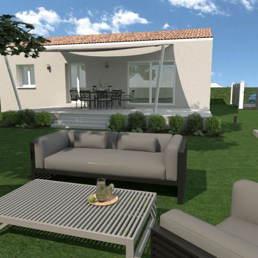 maison de plain pieds de 86m² avec 3 chambres un salle de bains équipée d'un bac a douche extra plat meuble double vasque faïence une grande pièces de vie de 40m² avec cuisine ouverte sur un terrain de 600m² à Gardanne