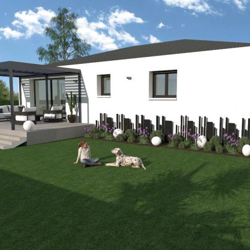 maison de plain pieds de 106m²+garage avec 3 chambres une grande pièces de vie de 47m² cuisine ouverte cellier une salle de bains équipée d'un bac à douche extra plat meuble double vasque carrelage dans tt les pièces sur un terrain de 600m² à Gardanne