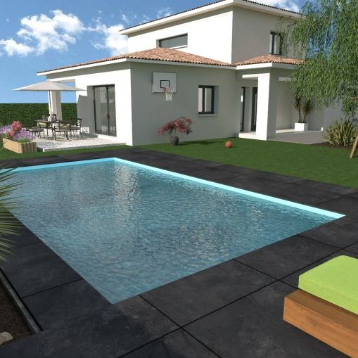 maison à étage de 95m² avec 3 chambres à l'étage une salle de bain équipée bac a douche extra plat 90x120 meuble double vasque a rdc  une pièces a vivre de 40m²  cuisine ouverte ainsi qu'une suite parentale  sur un terrain de 403m²