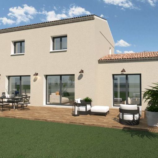 sur un terrain de 1000m2 viabilisé exposé sud voici une maison de type bastide de 118m2 avec suite parentale au rez de chaussee et garage