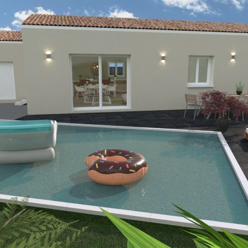 maison de plain pieds de 95m² avec garage de 16m² sur un terrain de 520m² à berre l'etang 3 chambres une salle de bain équipée bac a douche extra plat 90x120 meuble simple vasque une pièces a vivre de 42m² avec cuisine ouverte
