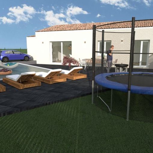 maison de plain pieds de 95m² avec garage de 16m²  3 chambres une salle de bain équipée bac a douche extra plat meuble double vasque une pièces a vivre de 37m² avec cuisine ouverte sur un terrain de 500m² à st julien les Martigues