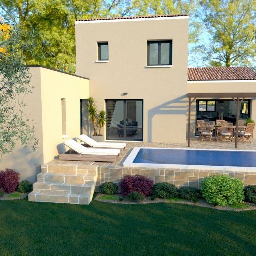 maison à étage de 96m² avec à l'étage 2 chambres une salle de bains équipée au rdc une pièces à vivre de 46m² avec cuisine ouverte plus suite parentale sur un terrain de 700m² à Fos sur Mer