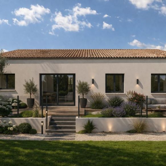 Maison neuve 82 m² avec terrain viabilisé 310 m² à Saint-Privat-des-Vieux 3 chambres garage proche écoles et commodités