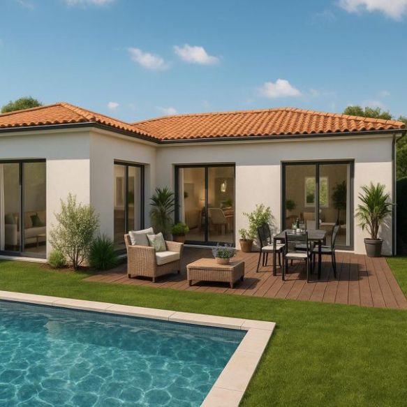 Maison neuve 110 m² de plain-pied avec suite parentale et garage 20 m² à Lamanon terrain viabilisé 630 m² proche écoles et commodités