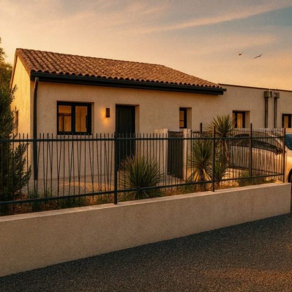 Villa nueve de plain pied avec garage + terrain à Maraussan (34370)