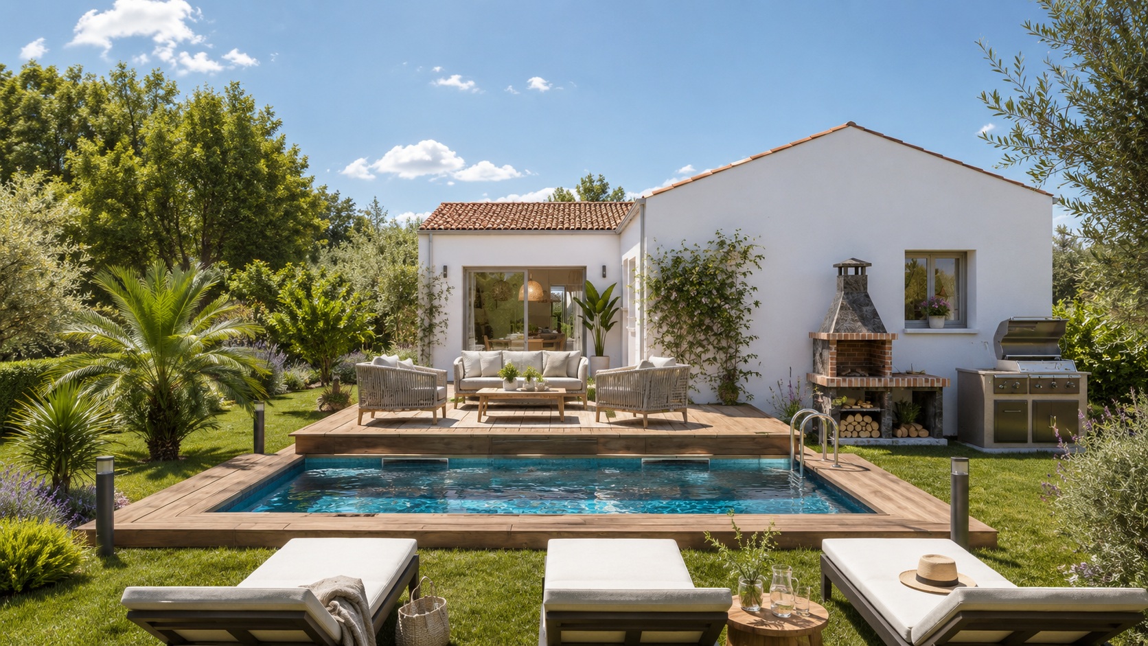 Maison contemporaine de 100 m² avec terrain viabilisé de 750 m² à Bessan – 3 chambres, garage et projet sur mesure proche de la mer entre Béziers et Montpellier