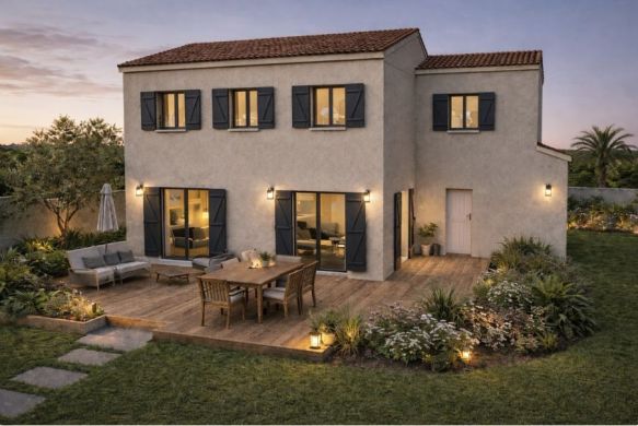 Maison familiale neuve 118 m² avec garage sur terrain viabilisé de 379 m² à Saint-Chamas, proche écoles et commodités