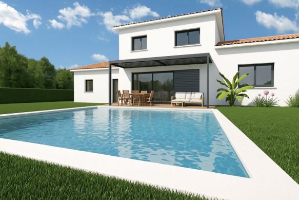 Maison neuve 3 chambres à étage avec garage sur grand terrain viabilisé à Rochefort-du-Gard, proche Avignon