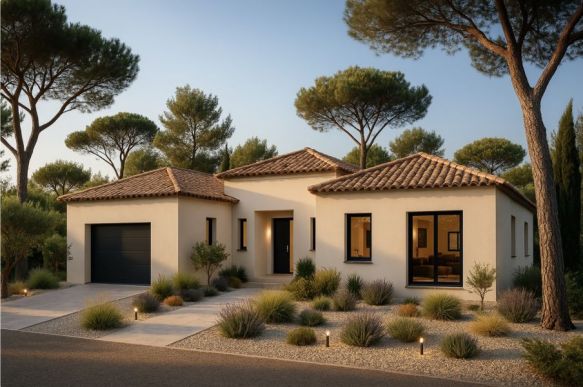 Maison neuve plain-pied 110 m² avec garage et terrain viabilisé 606 m² à Istres, secteur étang de l’Olivier