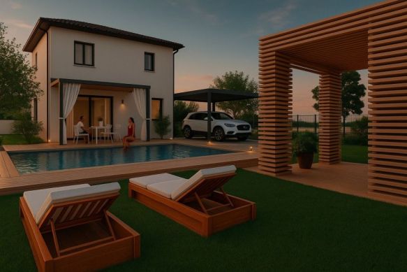 Maison neuve à étage 95 m² avec 3 chambres sur terrain viabilisé de 408 m² en centre-ville de Pélissanne, proche écoles, commerces et transports