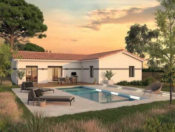 Maison neuve plain-pied 100 m² avec garage sur terrain viabilisé de 675 m² à Le Bosc (34700)