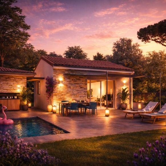 Maison neuve de plain-pied 31 m² avec terrain viabilisé 236 m² en centre-ville de Bédarieux (34600), idéale investissement locatif saisonnier proche commodités et nature