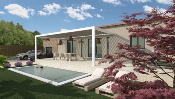 maison de plains pieds de 113m² avec double garage 43m²  avec 3chambres une salle de bains équipée une pièces à vivre de 55m² + cellier un double garage de 43m² sur un terrain de 757m² à Lamanon