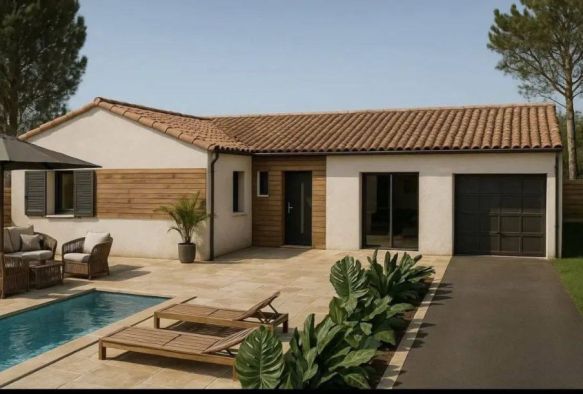 Maison contemporaine plain pied 90 m² avec garage sur terrain viabilisé de 448 m² à Tressan (34230)