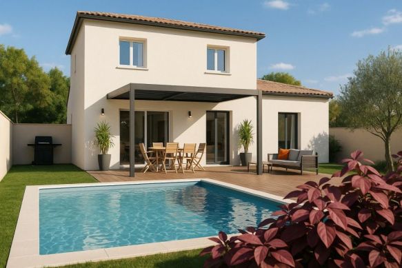 Maison neuve 98 m² avec garage sur terrain viabilisé de 374 m² à Martigues proche centre ville à pied  écoles  transports et commodités  3 chambres  suite parentale et espace de vie ouvert