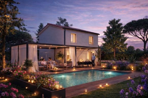 Maison neuve à étage 84 m² avec terrain viabilisé de 290 m² en centre-ville à Gigean (34770), 3 chambres, proche écoles et transports