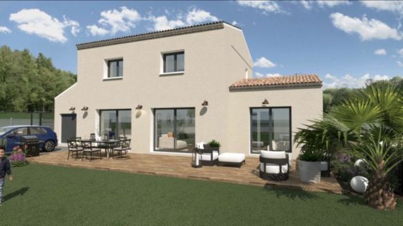 Sur un terrain de 1000 M² viabilisé exposé sud voici une maison de type bastide de 118 M² avec suite parentale et garage