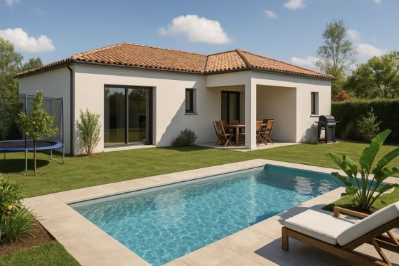 Projet de maison neuve RE 2020 à Istres : plain-pied 110 m²  avec garage de 18 m2 sur terrain de 713 m² non viabilisé