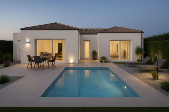 Maison familiale moderne de plain-pied à Saint-Chamas avec 3 chambres, terrain de 533 m² et garage