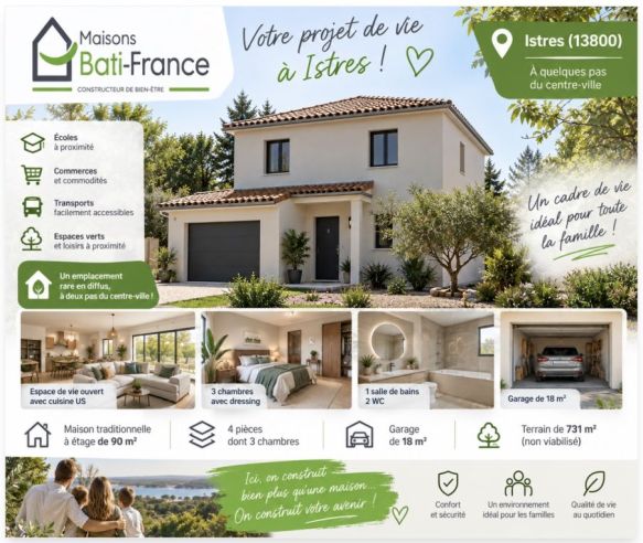Maison neuve à étage 90 m² avec garage sur terrain de 731 m² à Istres  proche centre-ville