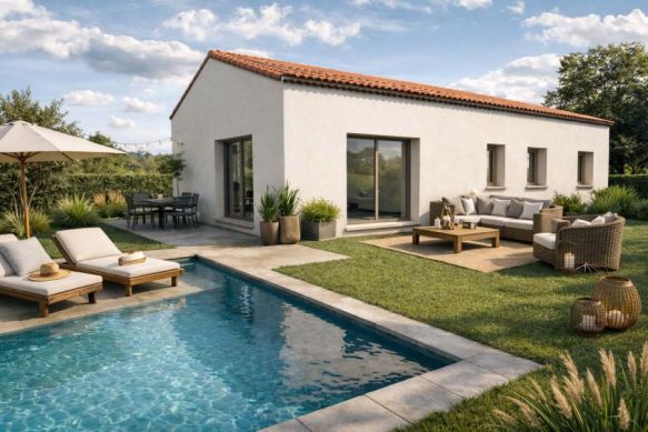 Maison neuve plain-pied 107 m² à construire à Petit-Palais sur terrain viabilisé de 850 m² proche L’Isle sur la Sorgue