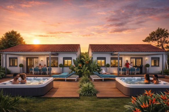 Terrain 1000 m² + maison 136 m² divisée en 2 logements de 68 m² avec 2 chambres chacun à Villeneuve-lès-Béziers – idéal investissement locatif saisonnier ou longue durée