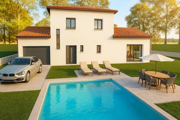 Maison familiale neuve de 84 m² avec étage sur terrain viabilisé de 260 m² à Lézignan-la-Cèbe, proche écoles et commodités