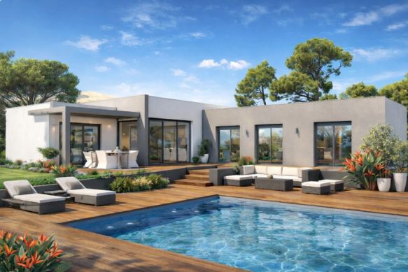 Maison contemporaine plain-pied à Villeneuve-lès-Béziers avec terrain viabilisé 1000 m²
