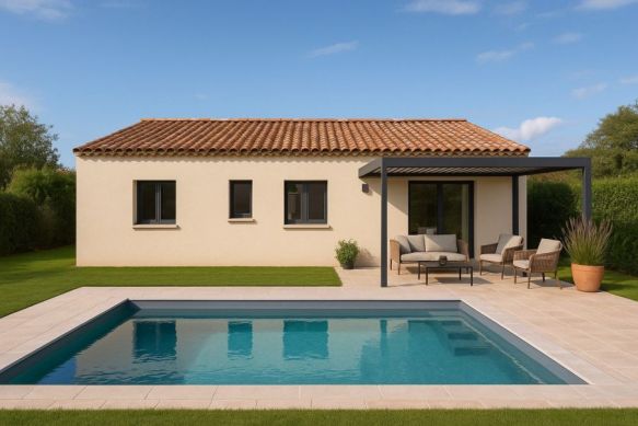 Maison plain-pied 102 m² à Mouriès avec 4 chambres, terrain viabilisé proche écoles et commodités