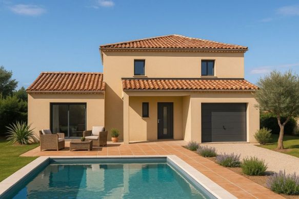 Maison neuve traditionnelle de 92 m² avec 3 chambres et garage sur terrain viabilisé de 420 m² à Arles (13200), proche écoles et commodités