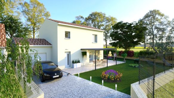 maison à étage de 102 m² avec garage de 16m2 3 chambres une salle de bains équipée une pièces de vie de 42m2 avec cuisine ouverte plus cellier sur un terrain de 467m2 à saint mitre les remparts