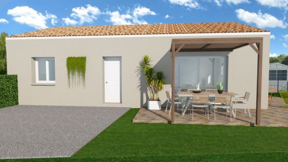 maison de 87m² plain pied avec 3 chambres 1 salle de bains équipée 1 wc suspendu une grande pièces de vie avec cuisine ouverte  sur terrain de 503m² à Lançon Provence