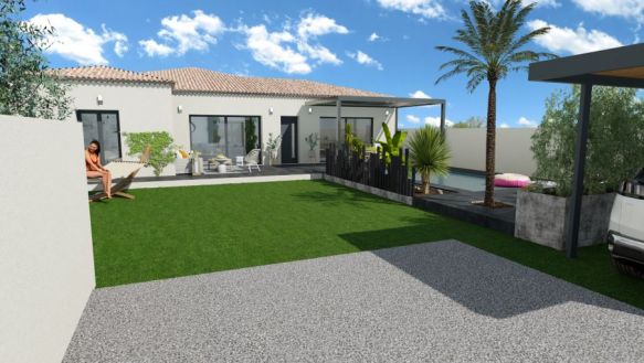 maison de plain pied de 86m² avec 3 chambre un belle pièce de vie de 39m² avec cuisine ouverte  salle de bain équipée sur un terrain de 519m² à l'isle sur la sorgue