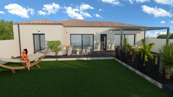 maison de plain pieds de 102m² avec garage de 16m² sur un terrain de 1000m² à istres 3 chambres dont une suite parentale salle de bains équipée pièces à vivre de 43m² avec cuisine ouverte