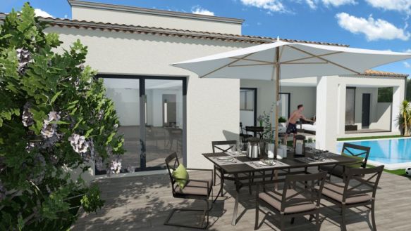 maison à étage de 90m² avec garage 3 chambres une salle de bain plus wc à l'étage au rdc une belle pièces de vie de 45m² avec cuisine ouverte sur un terrain de 519m²  à l'Isle sur la sorgue