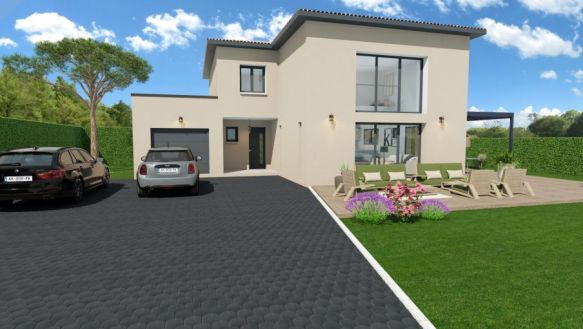 maison à étage de 140m²  + garage avec une grande pièces de vie 57m² cuisine ouverte une suite parentale de 19m² à l'étage 3 chambres une salle de bains équipée d'une baignoire un meuble double vasque sur un terrain de 1000m²  à Cornillon confoux