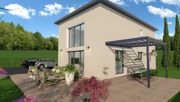 maison à étage de 86m² avec 3 chambres une salle de bain équipée d'une baignoire 170x75 une meuble double vasque au rdc une grande pièces de vie de 40m² avec une cuisine ouverte sur un terrain  379m² à robion