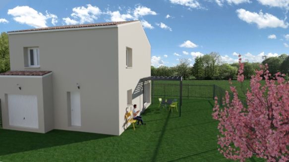 maison à étage de 85m² avec garage de 14m² 3 chambres à l'étage une salle de bain équipée baignoire 170x75  meuble double vasque au rdv une pièces a vivre de 36m² avec cuisine ouverte sur un terrain de 311m² à l'Isle sur la sorgues