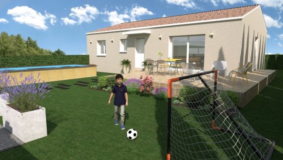 maison de plain pies de 86m² avec garage de 14 m² 3 chambres carrelage dans toutes les pièces salle de bains équipée baignoire 170x75  meubles simple vasque espace de vie de 38m² sur un terrain de 850m² à Marignane